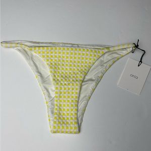 NWT ONIA Rochelle Bikini Bottom Gingham Print Citrus Yellow Size Small